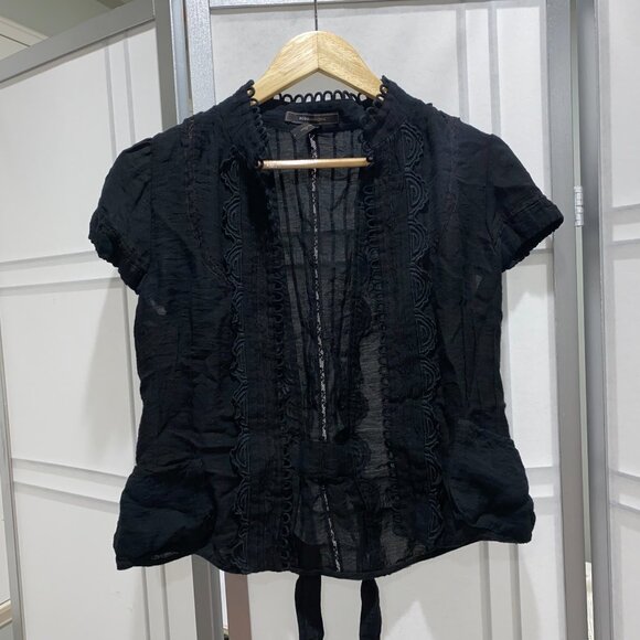 BCBGMaxAzria Jackets & Blazers - BCBG Maxazria Black Short Sleeve Jacket with Back Tie and Lace